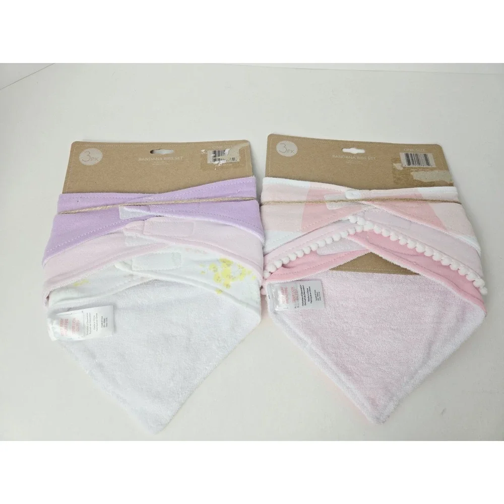 Lila & Jack Bandana Bib Set 3 pack x 2 bibs pink purple woke up this cute